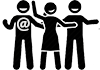 group of happy people with email