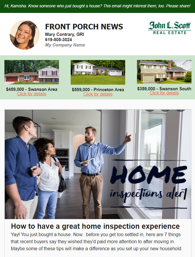 Friends and Farm Real Estate Newsletter Sample